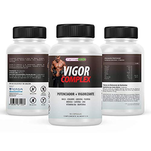 VIGOR COMPLEX | El Más Potente Booster de Testosterona | Potencia, Vigoriza y Aumenta la Resistencia Muscular | Mejora tus Entrenamientos | Acción Afrodisíaca en Hombres y Mujeres | 90 Cápsulas