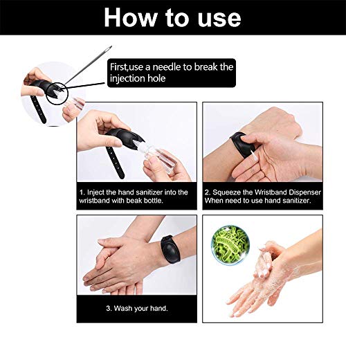 Viiilich Pulsera desinfectante de Manos portátil para Limpiar la Pulsera, Soporte de Gel desinfectante de Viaje y Pulseras dispensadoras Ajustables para niños, Adultos(3 Piezas, Negro Azul Rojo)