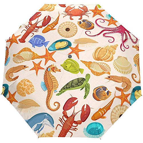 Vintage Salvaje Océano Mar Animales acuáticos Peces Automático Abrir Cerrar Sol Lluvia Paraguas