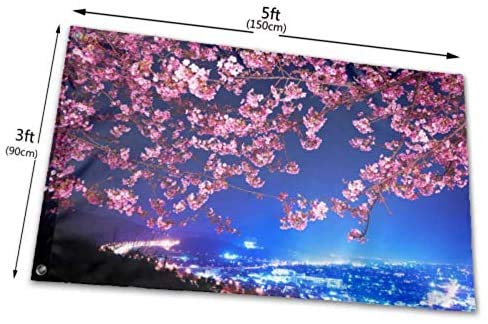 Viplili Banderas Mimura Japan Sakura Cherry Blossom Highway City Ni Room Decor Flags Flag Prints 3x5 Feet Vibrant Colors Polyester and Brass Grommets