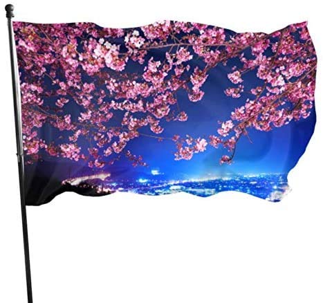 Viplili Banderas Mimura Japan Sakura Cherry Blossom Highway City Ni Room Decor Flags Flag Prints 3x5 Feet Vibrant Colors Polyester and Brass Grommets