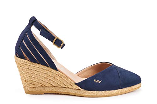 VISCATA Hecho a mano en España Ullastret Suede 3" Cuña, Moda Tobillera, Puntera Cerrada, Tacón Alpargatas Clásico, Azul (Marino), 35 EU