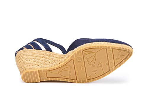 VISCATA Hecho a mano en España Ullastret Suede 3" Cuña, Moda Tobillera, Puntera Cerrada, Tacón Alpargatas Clásico, Azul (Marino), 35 EU