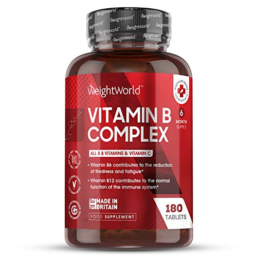 Vitamina B Complex 180 Comprimidos Dosis Alta Vitaminas del Grupo B Vegano- Complejo Vitamínico B con Vitamina C, Biotina, Ácido Fólico B1, B2, B3, B5, B6 y B12, Aumenta Concentración y Memoria