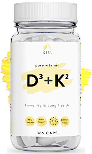 Vitamina D3 + K2 (365 DIAS) - Vitamina D + Vitamina K, Mejora el Sistema Inmune, Funcion Muscular, Protege los Pulmones y Mejora Huesos/Dientes - Sin Gluten & Sin Soja +MEDICOS