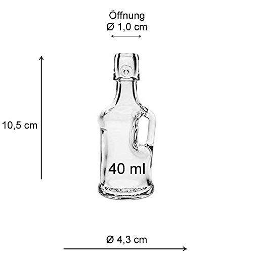 Viva-artículos de Uso doméstico - 12 Mini Botellas de Cristal/galón 40 ml con Cierre de Clip