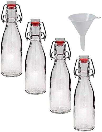 Viva-artículos de Uso doméstico - 4 Botellas de Cristal 200 ml con Cierre de Clip para llenar con un Embudo diámetro 7 cm