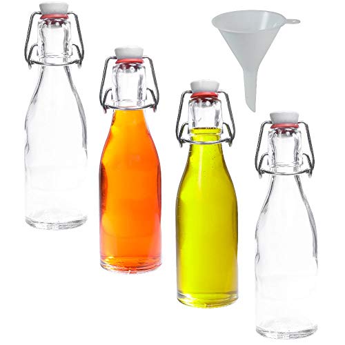 Viva-artículos de Uso doméstico - 4 Botellas de Cristal 200 ml con Cierre de Clip para llenar con un Embudo diámetro 7 cm