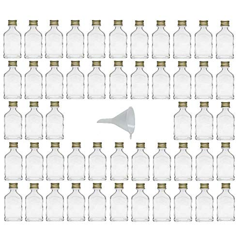 Viva-artículos de Uso doméstico - 50 Mini-Botellas de Vidrio 20 ml con tapón de Rosca para llenar Incluye Embudo diámetro 5 cm