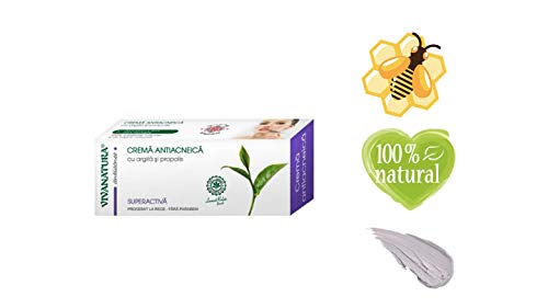 Viva Natura, Crema Para el Acné con Propóleos y Arcilla, Todo Tipo de Piel, Enriquecido con Ingredientes 100% Naturales, 20ml