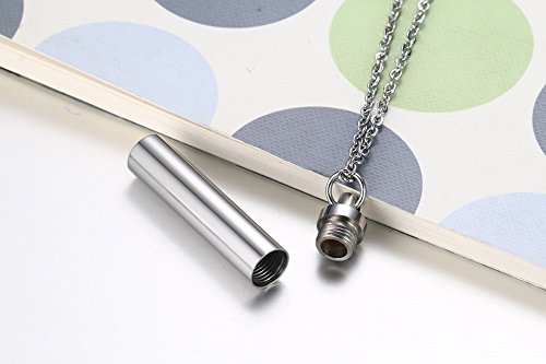 VNOX Joyería Cilindro Quirúrgico de Acero Inoxidable Cremación Urna Collar Pendiente Ceniza Pendiente Encanto Plata 48mm