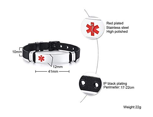 VNOX Nombre de Acero Inoxidable ID de Alerta Médica de Ice Pulsera Ajustable Pulsera de Emergencia Sos para Hombres Mujeres,Type 1 Diabetes Grabada