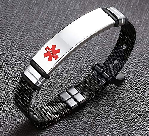 VNOX Nombre de Acero Inoxidable ID de Alerta Médica de Ice Pulsera Ajustable Pulsera de Emergencia Sos para Hombres Mujeres,Type 1 Diabetes Grabada