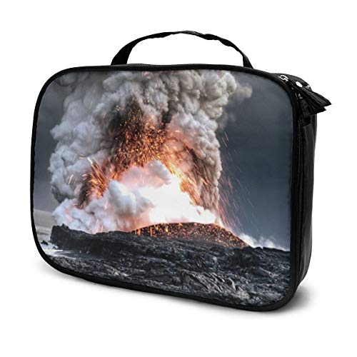 Volcán Erupción Humo Chispas Lava Fuego Viaje Maquillaje Tren Estuche Maquillaje Cosmético Organizador Portátil Bolsa de Almacenamiento de Artista