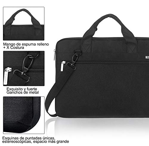 Voova 15.6 14 15 Pulgadas Maletin Funda de Ordenador Portatil, Bandolera Bolsa Protectora Upgrade Compatible para MacBook Pro Retina 2020,Surface Book 3 2 XPS Envy Yoga Chromebook,HP ASUS Acer,Negro