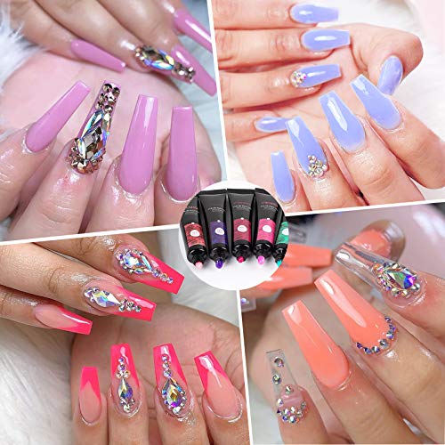 Vrenmol Poly Gel Polygel Nails Builder Enhancement Glitter Nail Gel Diamond Style Mix Extension UV Gel Polish Easy Trendy Beginner DIY Nail Art for Lady 6PCS-15g