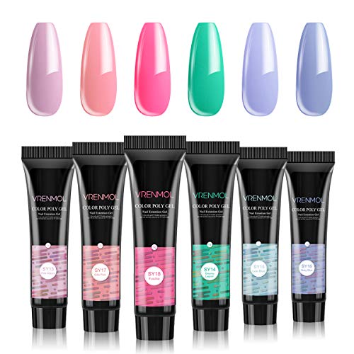 Vrenmol Poly Gel Polygel Nails Builder Enhancement Glitter Nail Gel Diamond Style Mix Extension UV Gel Polish Easy Trendy Beginner DIY Nail Art for Lady 6PCS-15g
