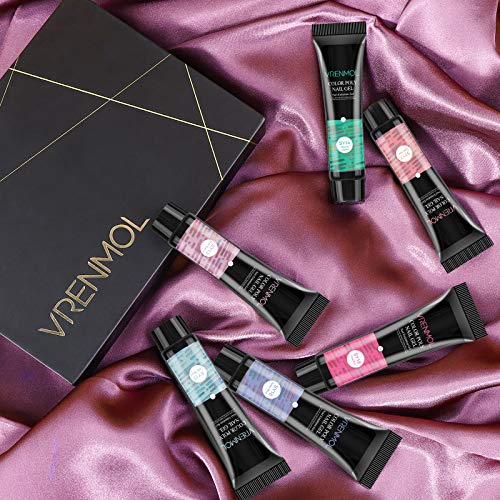 Vrenmol Poly Gel Polygel Nails Builder Enhancement Glitter Nail Gel Diamond Style Mix Extension UV Gel Polish Easy Trendy Beginner DIY Nail Art for Lady 6PCS-15g