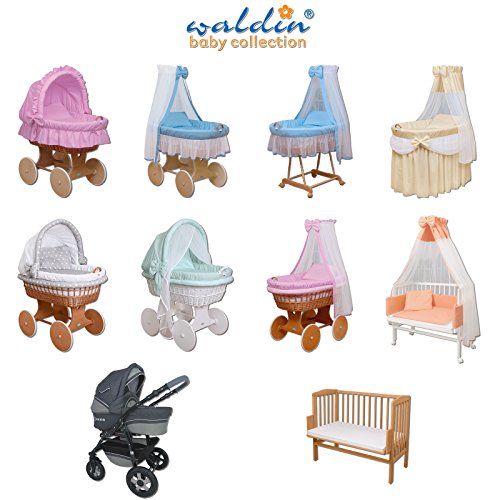 WALDIN Cuna colecho para bebé con equipamiento completo, lacado en blanco, 14 modelos a elegir a elegir,color textil blanco/estrellas gris-azul