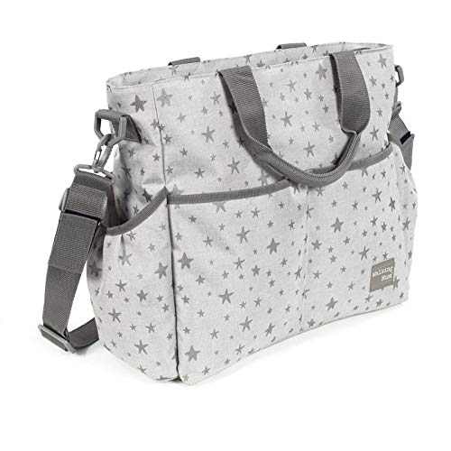 Walking Mum. Bolso Cambiador de Bebé Inspiration. Bolsa Canastilla para carro o para colgar al hombro. Incluye cambiador. Color gris con estrellas. Medidas 41 x 34 x 15 cm.