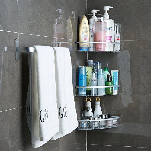 Wangel Estantería de Esquina para Baño Ducha, Pegamento Patentado + Autoadhesivo, Aluminio, Estantes