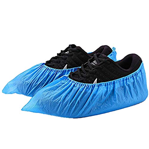 WARMWORD Cubrezapatos desechables para zapato/Cubrezapatos con suela reforzada,antideslizante, extra resistente,Impermeable a líquidos,unitalla,buen ajuste, y sin frustraciones 50 pares (Azúl,50pares)