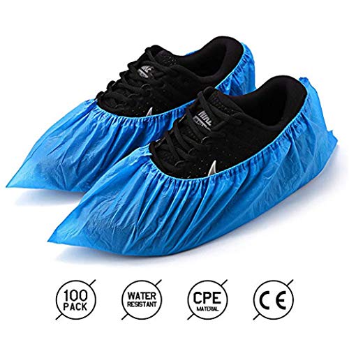WARMWORD Cubrezapatos desechables para zapato/Cubrezapatos con suela reforzada,antideslizante, extra resistente,Impermeable a líquidos,unitalla,buen ajuste, y sin frustraciones 50 pares (Azúl,50pares)