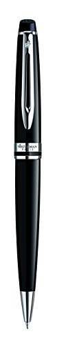 Waterman Expert bolígrafo, brillante con adorno cromado, punta media con cartucho de tinta azul, estuche de regalo, color negro