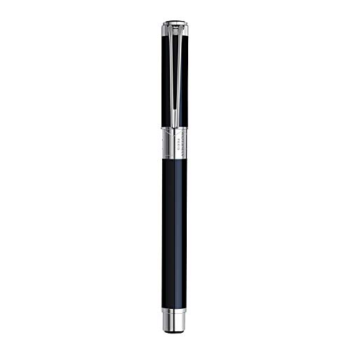 Waterman Perspective  - Pluma estilográfica, color negro brillante con adorno cromado, plumín fino con cartucho de tinta azul, estuche de regalo