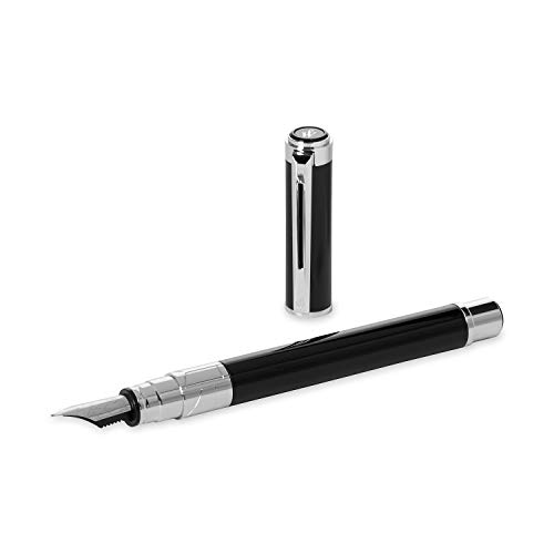 Waterman Perspective  - Pluma estilográfica, color negro brillante con adorno cromado, plumín fino con cartucho de tinta azul, estuche de regalo