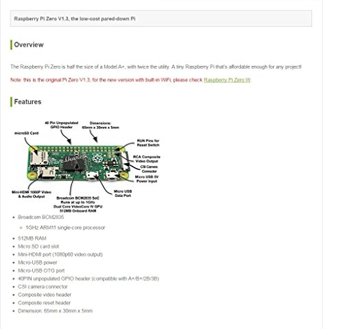 Waveshare Original Raspberry Pi Zero V1.3 1GHz CPU 512MB RAM Mini-HDMI Port The Low-Cost Pared-Down Pi 0 Affordable Enough for Any Project