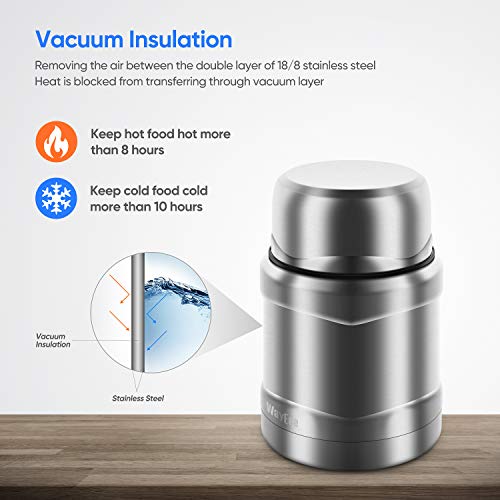 WayEee Termo para Sólido y Líquido Frasco Térmico de Acero Inoxidable con Cuchara Taza Aislada para Comida Bebida Termo Comida Cafe Pures Regalo para Mayores Adultos Niños,450ml
