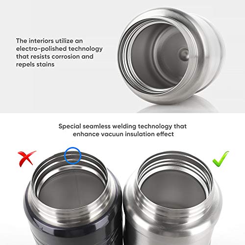 WayEee Termo para Sólido y Líquido Frasco Térmico de Acero Inoxidable con Cuchara Taza Aislada para Comida Bebida Termo Comida Cafe Pures Regalo para Mayores Adultos Niños,450ml