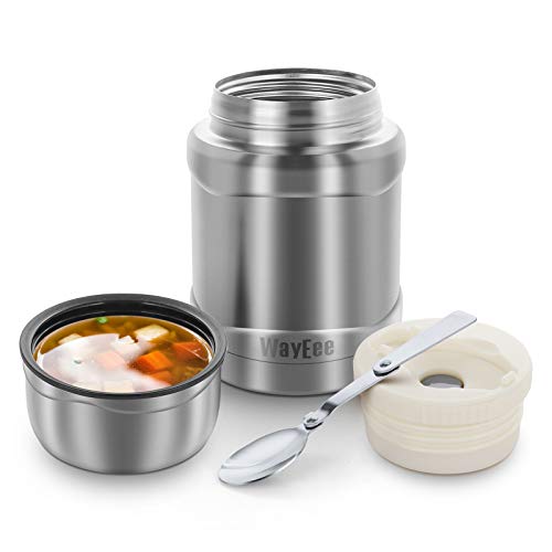 WayEee Termo para Sólido y Líquido Frasco Térmico de Acero Inoxidable con Cuchara Taza Aislada para Comida Bebida Termo Comida Cafe Pures Regalo para Mayores Adultos Niños,450ml