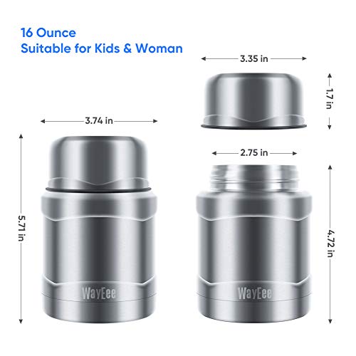 WayEee Termo para Sólido y Líquido Frasco Térmico de Acero Inoxidable con Cuchara Taza Aislada para Comida Bebida Termo Comida Cafe Pures Regalo para Mayores Adultos Niños,450ml