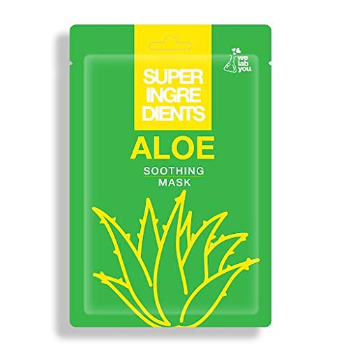 WE LAB YOU - Super Ingredients Aloe Soothing Mask, Mascarilla Coreana Calmante Con Aloe Vera, 10 Unidades