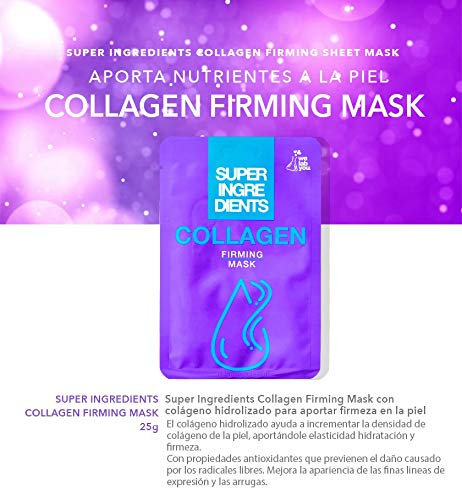 WE LAB YOU - Super Ingredients Collagen Firming Mask, Mascarilla Coreana Reafirmante 100% Algodón, 10 Unidades