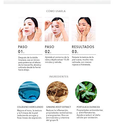 WE LAB YOU - Super Ingredients Collagen Firming Mask, Mascarilla Coreana Reafirmante 100% Algodón, 10 Unidades