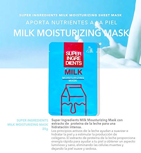 WE LAB YOU - Super Ingredients Milk Moisturizing Mask, Mascarilla Coreana Hidratante 100% Algodón, 10 Unidades