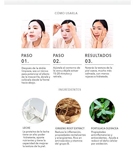 WE LAB YOU - Super Ingredients Milk Moisturizing Mask, Mascarilla Coreana Hidratante 100% Algodón, 10 Unidades