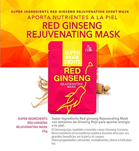 WE LAB YOU - Super Ingredients Red Ginseng Rejuvenating Mask, Mascarilla Coreana Antiedad, 10 Unidades