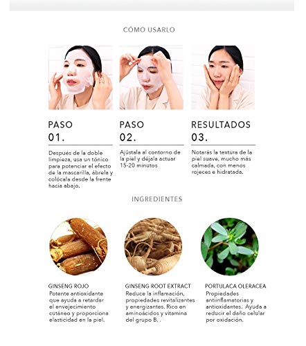 WE LAB YOU - Super Ingredients Red Ginseng Rejuvenating Mask, Mascarilla Coreana Antiedad, 10 Unidades