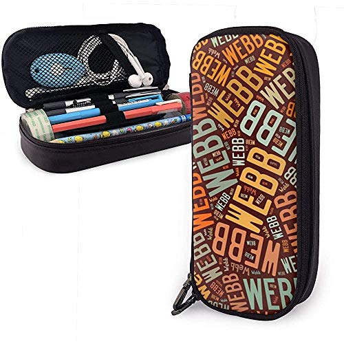 Webb - Estuche de lápices de cuero de gran capacidad de American Apellido, bolígrafo, lápiz, papelería, organizador, bolígrafo de maquillaje, bolsa de papelería para estudiantes
