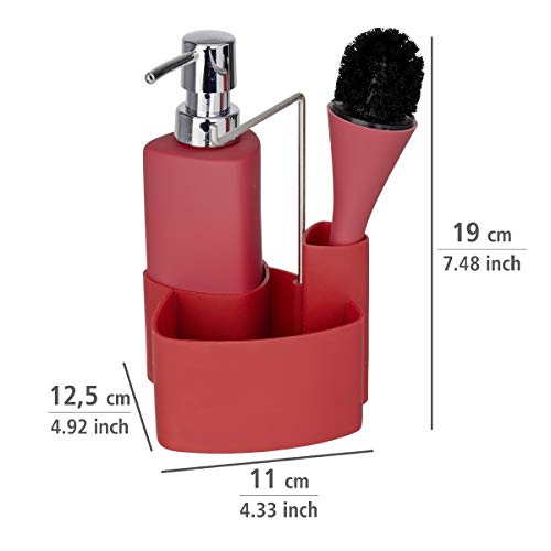 Wenko 3620121100 Dispensador de Gel Empire Rojo - con Cepillo, 0.25 L, Cerámica Soft-Touch, 11 x 19 x 12.5 cm, Rojo