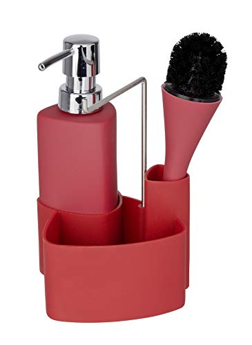 Wenko 3620121100 Dispensador de Gel Empire Rojo - con Cepillo, 0.25 L, Cerámica Soft-Touch, 11 x 19 x 12.5 cm, Rojo
