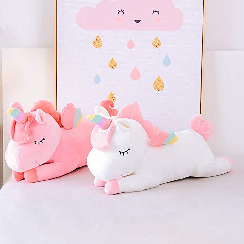 WENTS Peluche de Unicornio Juguete Peluche de Unicornio Cojines de Peluche del Sofá y Cama Juguete Regalo de Cumpleaños para Niños Blanco y Rosa