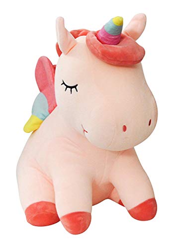 WENTS Peluche de Unicornio Juguete Peluche de Unicornio Cojines de Peluche del Sofá y Cama Juguete Regalo de Cumpleaños para Niños Blanco y Rosa