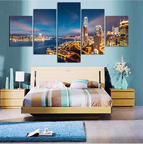 WERCV 5 Piezas de Cuadros de Arte Ciudad Grande decoración de Alta definición Paneles de Pared para el hogar Lienzo Pintura sin Marco-Size3