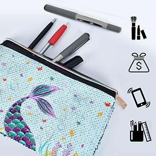 WERNNSAI Sirena Bolsa cosmética - Reversible Lentejuela Bolsa de Maquillaje para Monedero Bolso de Cosméticos para Chicas Regalo Lavable púrpura Bolsa de Aseo Brillante Estuche