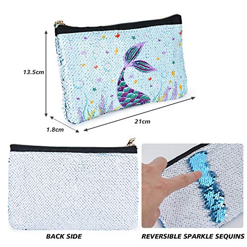 WERNNSAI Sirena Bolsa cosmética - Reversible Lentejuela Bolsa de Maquillaje para Monedero Bolso de Cosméticos para Chicas Regalo Lavable púrpura Bolsa de Aseo Brillante Estuche